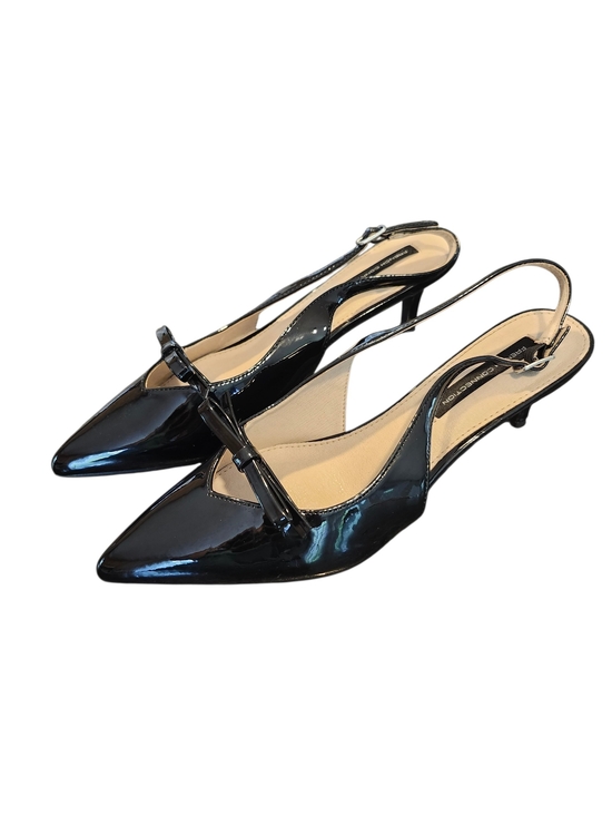 French Connection Shoes - French Connection Black Patent Slingback Pumps Pointed Toe Kitten Heel With Bow